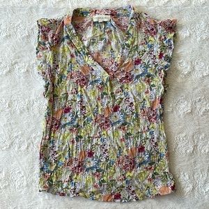 CYNTHIA ROWLEY Floral Short Sleeve Small Rayon Top GREAT CONDITION
